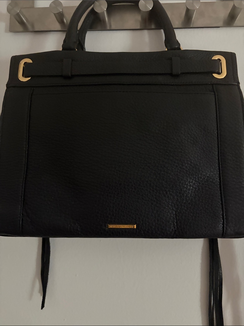 Rebecca Minkoff Pebbled Black Leather Handbag W/ Crossbody Strap & Gold Hardware - Picture 5 of 15